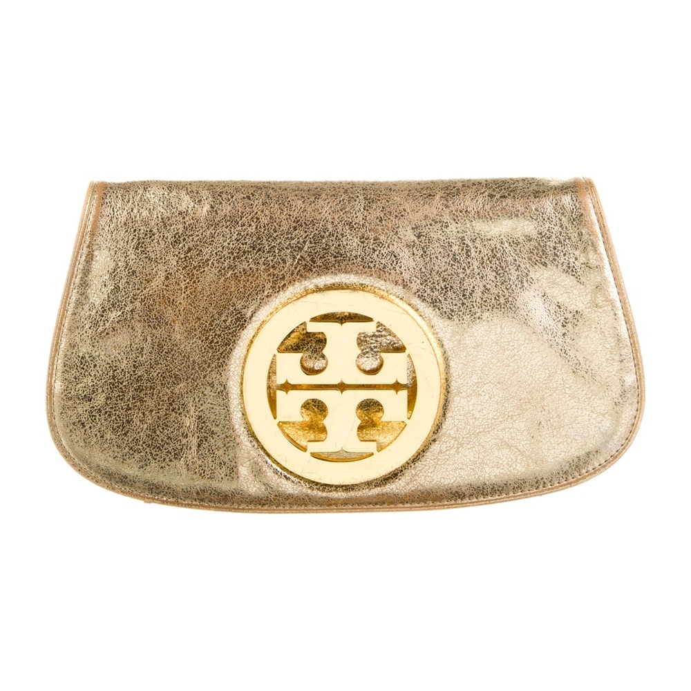 Tory Burch Gold Crinkled Leather Clutch